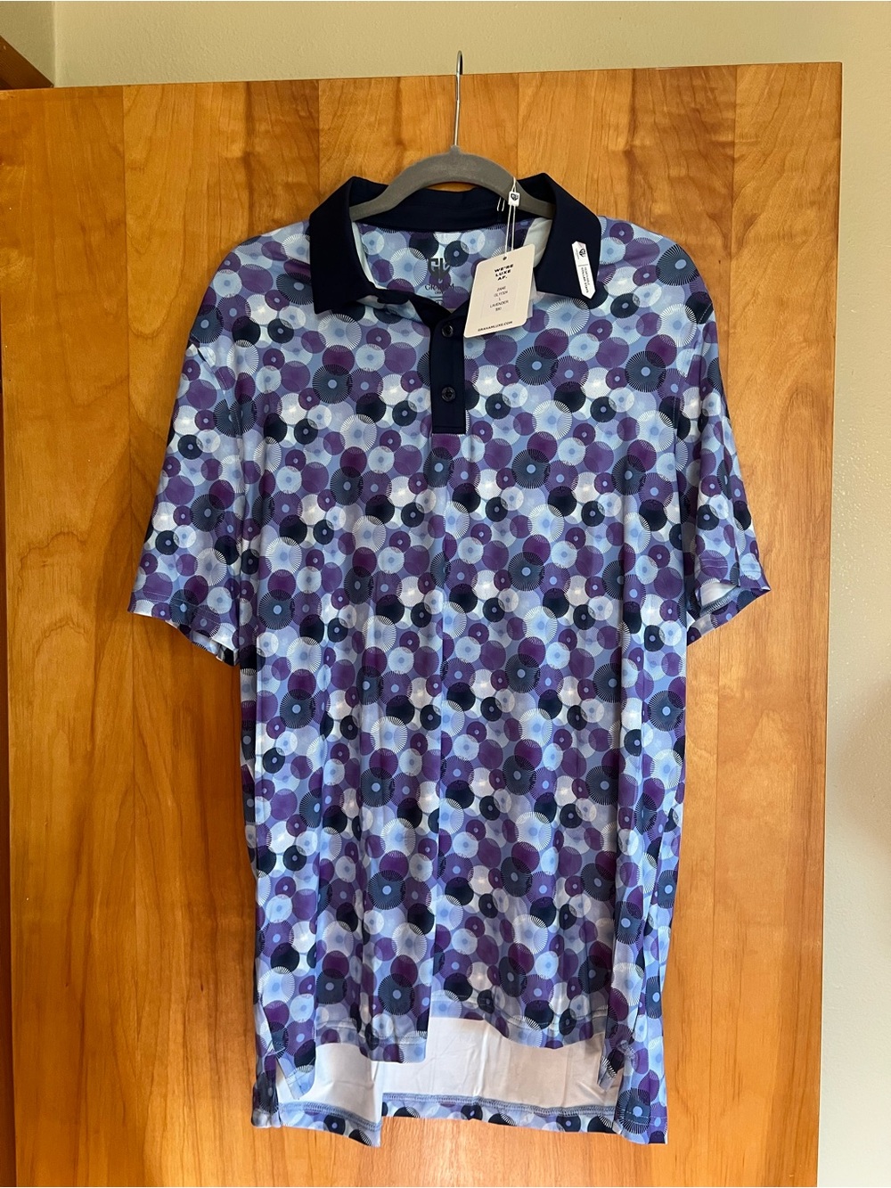 Men's Purple Geometric Polo with Navy Trim